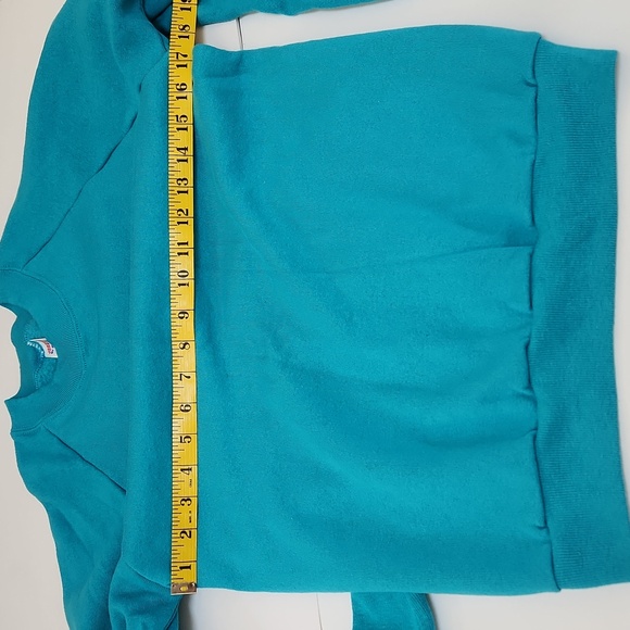 True 80s 90s Vintage Jerzees USA Teal Crew Neck Sweatshirt Blank S (34-36) - Picture 3 of 7